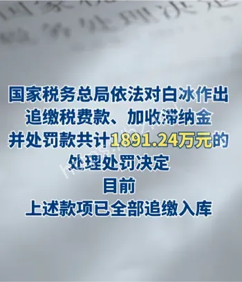 白冰偷税911万被罚