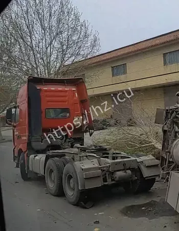 撞倒行道树后翻车